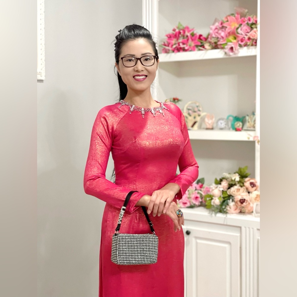 Ao dai nhu kim sa han quoc Vietnamese traditional long dress set pink m l 2 4 🎁